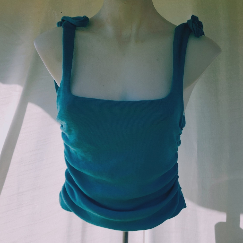 Free People ruched  aqua tank top